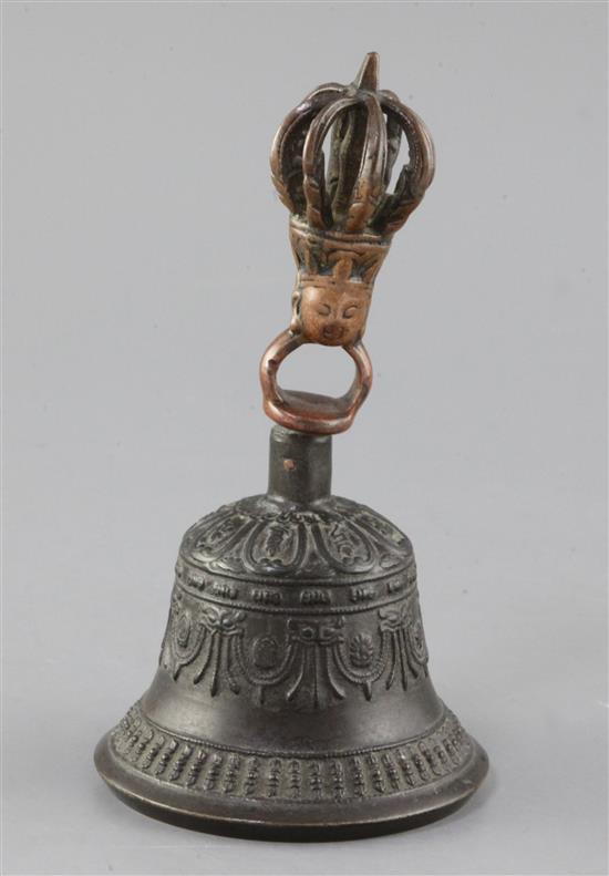 A Chinese bronze ceremonial Buddhist ritual bell, Ghanta, Zhengde mark and probably of the period (1506-21), 19cm high